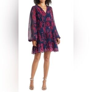 Ted Baker Navy and Pink Floral Long Sleeve Dress